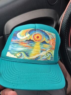 Teal Sunset Wave Art Print Hat